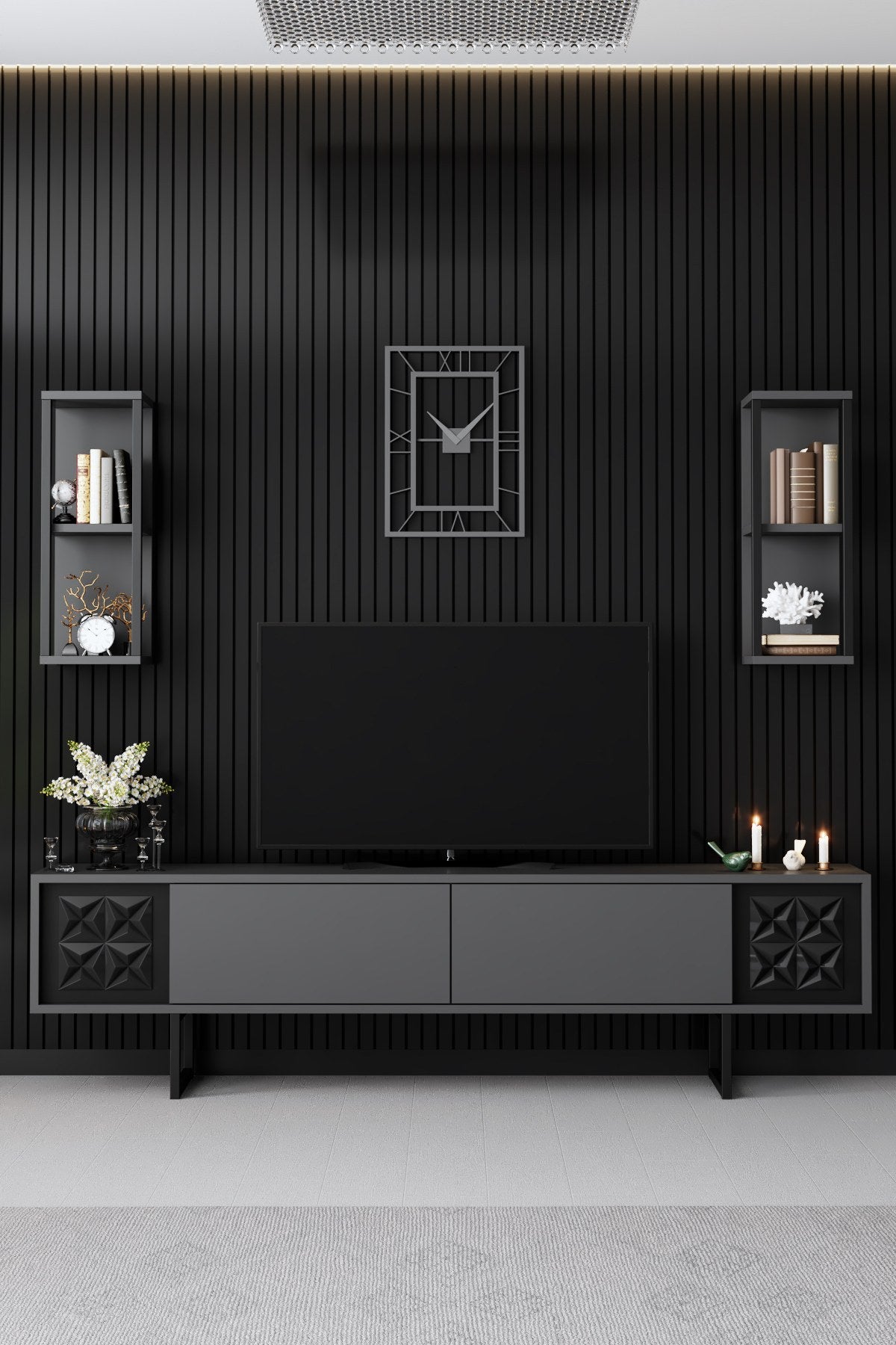 TV Furniture - TV Furniture Set Black Line Anthracite Black Melamine 180x48x30 cm - Dimehouse