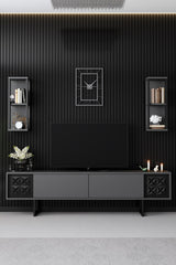 TV Furniture - TV Furniture Set Black Line Anthracite Black Melamine 180x48x30 cm - Dimehouse