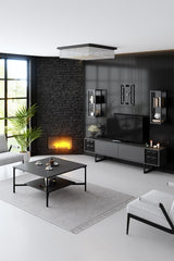 TV Furniture - TV Furniture Set Black Line Anthracite Black Melamine 180x48x30 cm - Dimehouse