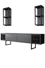 TV Furniture - TV Furniture Set Black Line Anthracite Black Melamine 180x48x30 cm - Dimehouse