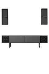 TV Furniture - TV Furniture Set Black Line Anthracite Black Melamine 180x48x30 cm - Dimehouse
