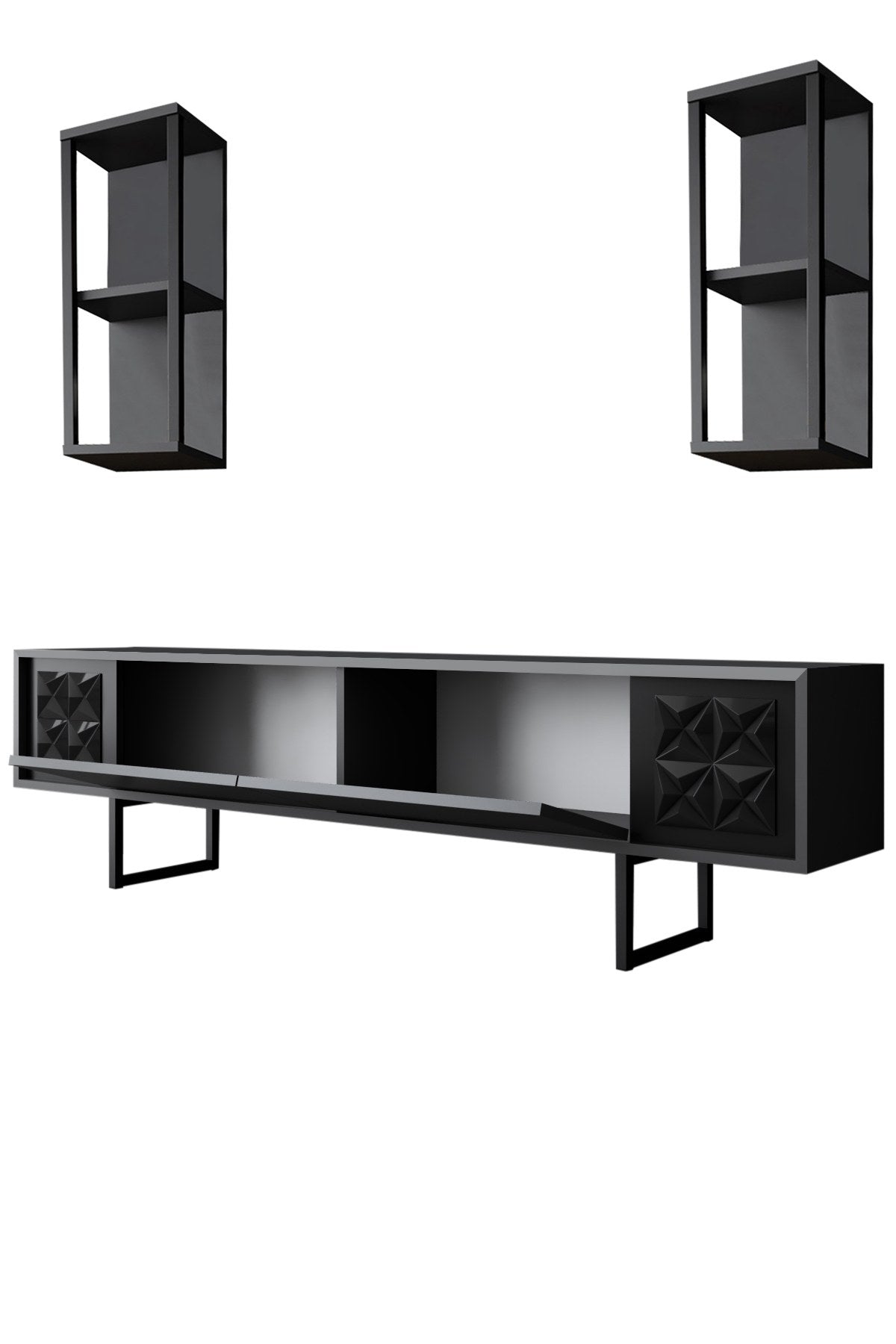 TV Furniture - TV Furniture Set Black Line Anthracite Black Melamine 180x48x30 cm - Dimehouse