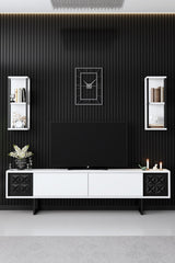 TV Furniture - TV Furniture Set Black Line White Black Melamine 180x48x30 cm - Dimehouse