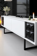 TV Furniture - TV Furniture Set Black Line White Black Melamine 180x48x30 cm - Dimehouse