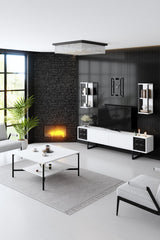 TV Furniture - TV Furniture Set Black Line White Black Melamine 180x48x30 cm - Dimehouse