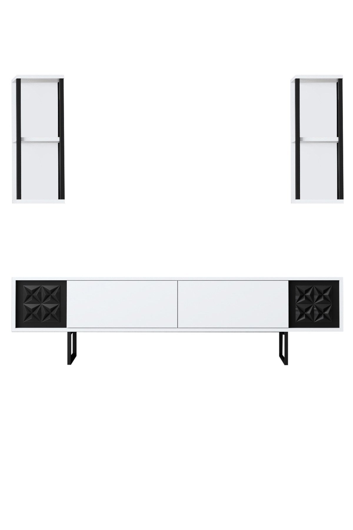 TV Furniture - TV Furniture Set Black Line White Black Melamine 180x48x30 cm - Dimehouse