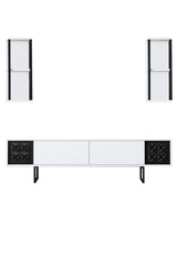 TV Furniture - TV Furniture Set Black Line White Black Melamine 180x48x30 cm - Dimehouse
