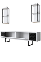 TV Furniture - TV Furniture Set Black Line White Black Melamine 180x48x30 cm - Dimehouse