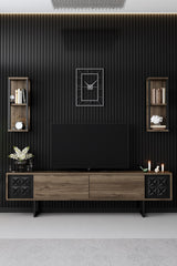 TV Furniture - TV Furniture Set Black Line Walnut Black Melamine 180x48x30 cm - Dimehouse