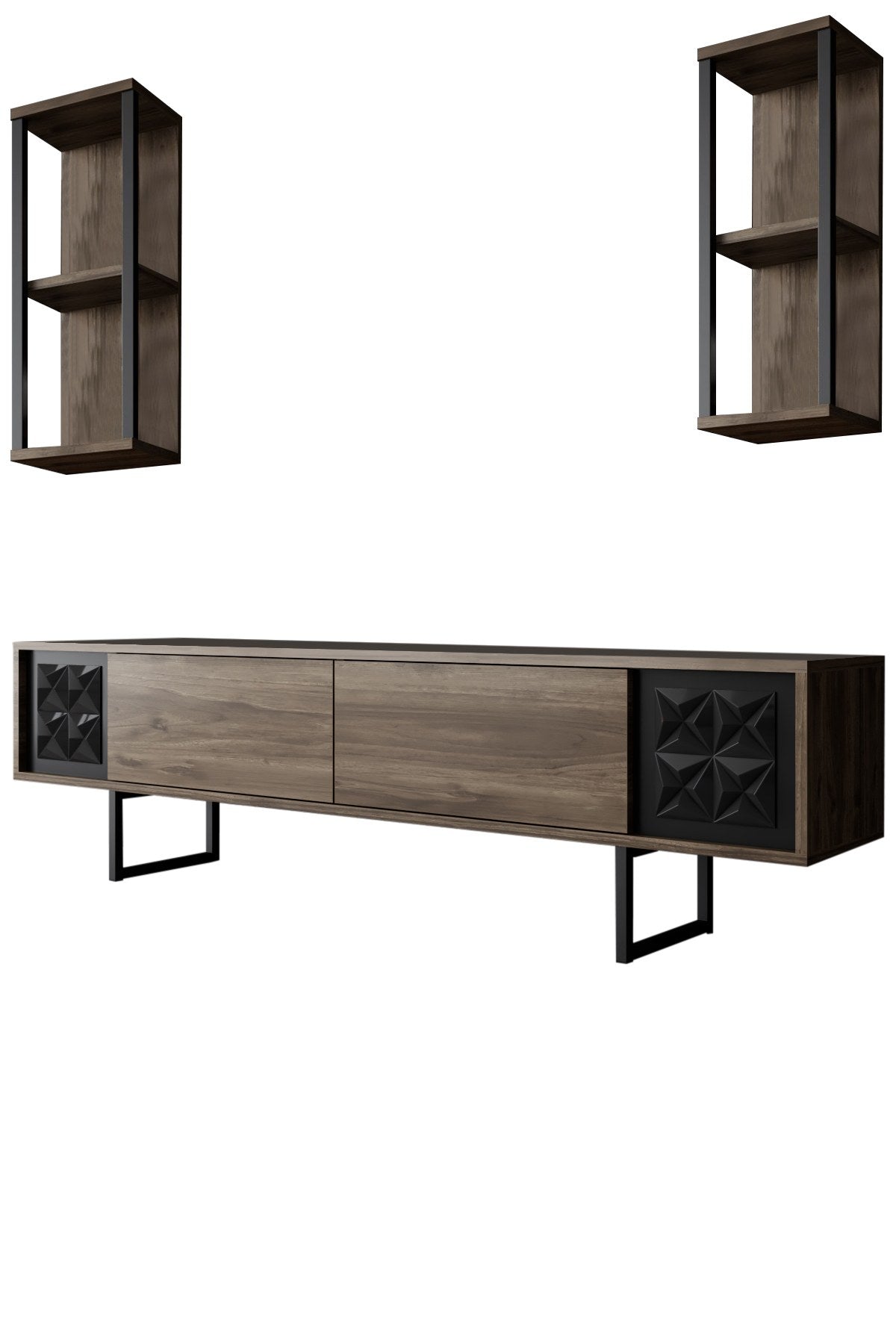 TV Furniture - TV Furniture Set Black Line Walnut Black Melamine 180x48x30 cm - Dimehouse