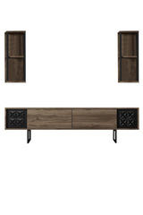 TV Furniture - TV Furniture Set Black Line Walnut Black Melamine 180x48x30 cm - Dimehouse