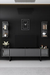 TV Furniture - TV Furniture Set Chrome Line Anthracite Black Melamine 180x48x30 cm - Dimehouse