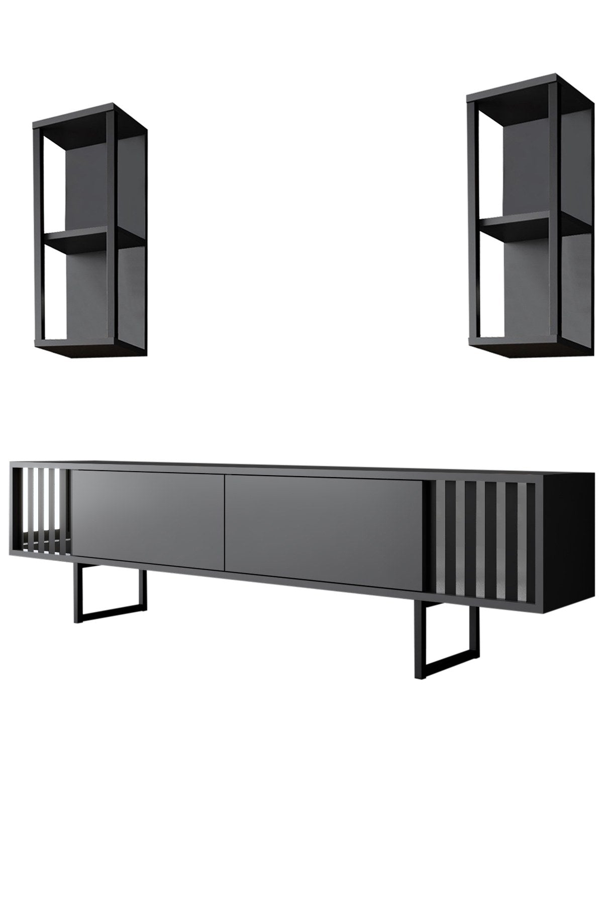 TV Furniture - TV Furniture Set Chrome Line Anthracite Black Melamine 180x48x30 cm - Dimehouse