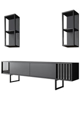 TV Furniture - TV Furniture Set Chrome Line Anthracite Black Melamine 180x48x30 cm - Dimehouse