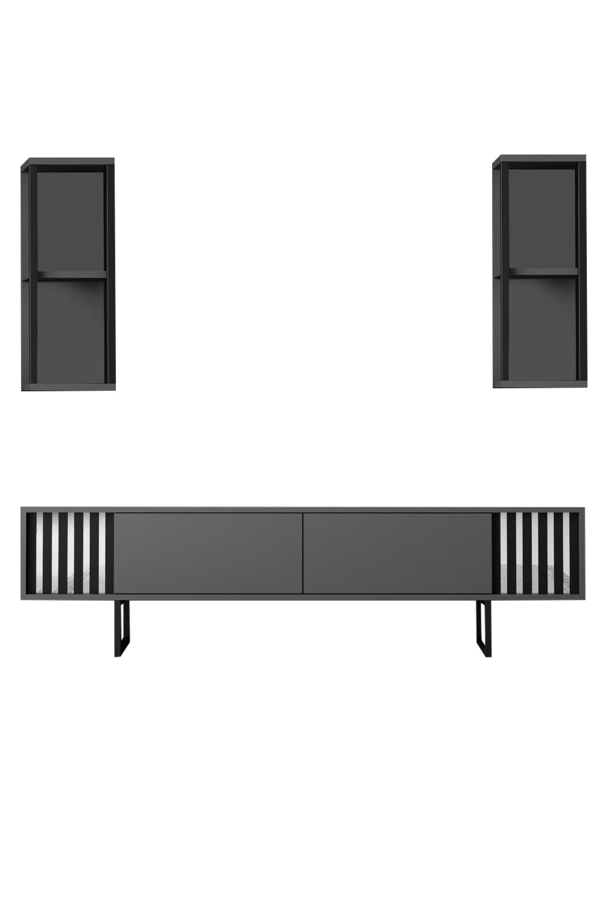 TV Furniture - TV Furniture Set Chrome Line Anthracite Black Melamine 180x48x30 cm - Dimehouse