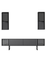 TV Furniture - TV Furniture Set Chrome Line Anthracite Black Melamine 180x48x30 cm - Dimehouse