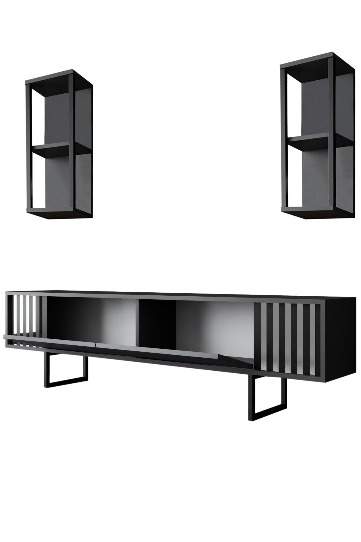 TV Furniture - TV Furniture Set Chrome Line Anthracite Black Melamine 180x48x30 cm - Dimehouse
