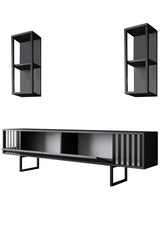 TV Furniture - TV Furniture Set Chrome Line Anthracite Black Melamine 180x48x30 cm - Dimehouse