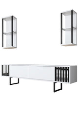 TV Furniture - TV Furniture Set Chrome Line White Black Melamine 180x48x30 cm - Dimehouse
