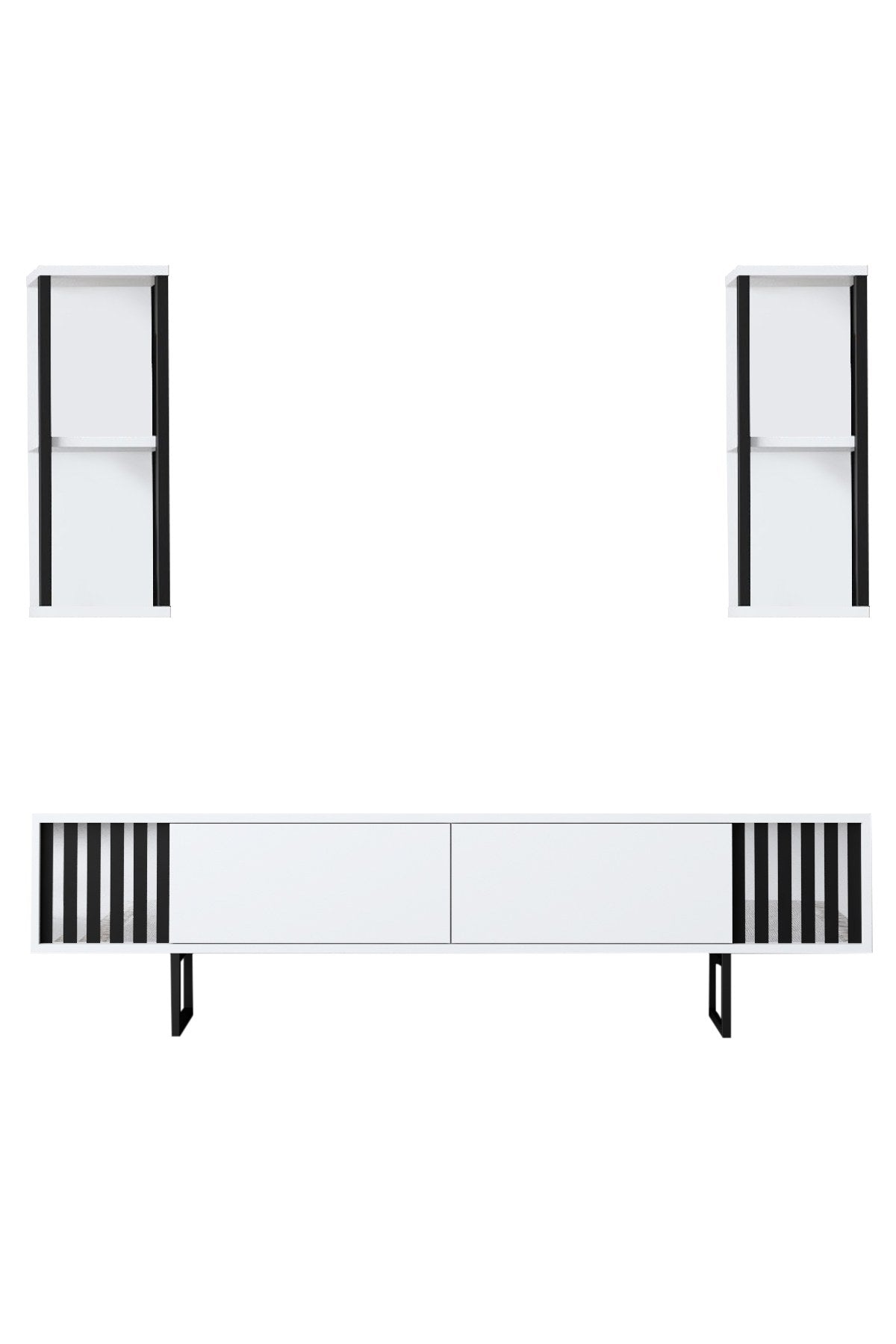 TV Furniture - TV Furniture Set Chrome Line White Black Melamine 180x48x30 cm - Dimehouse