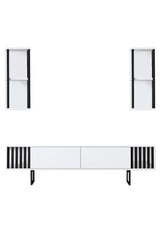TV Furniture - TV Furniture Set Chrome Line White Black Melamine 180x48x30 cm - Dimehouse