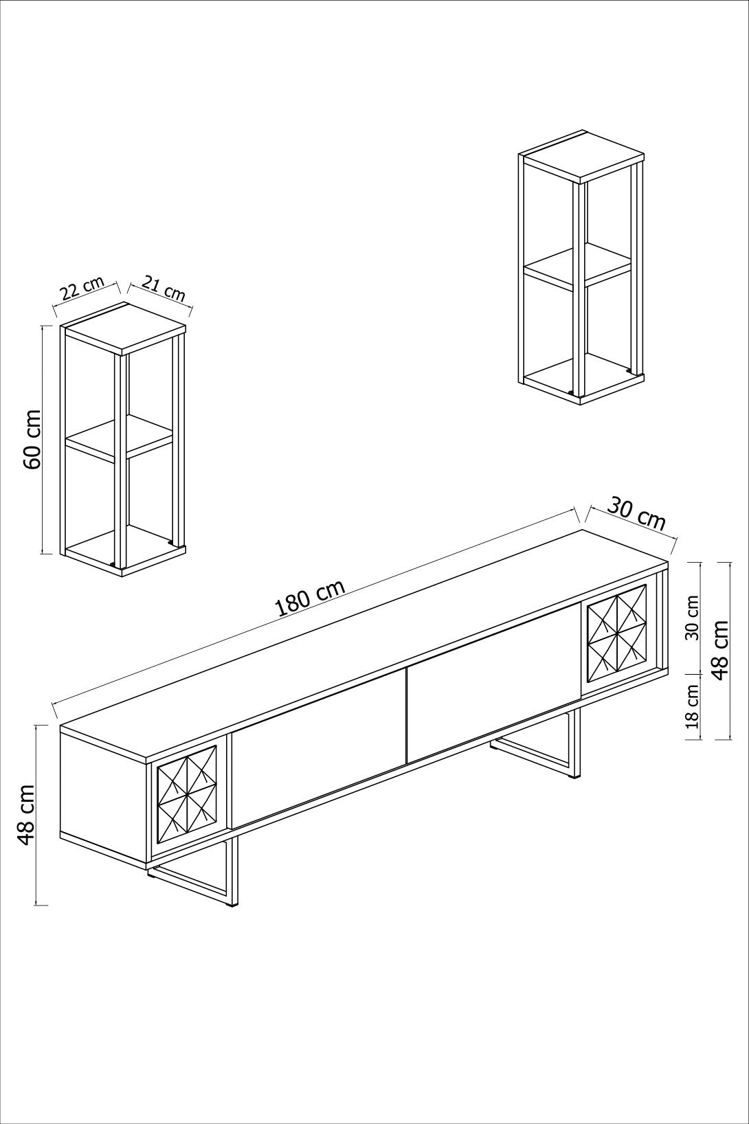 TV Furniture - TV Furniture Set Chrome Line White Black Melamine 180x48x30 cm - Dimehouse