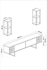 TV Furniture - TV Furniture Set Chrome Line White Black Melamine 180x48x30 cm - Dimehouse