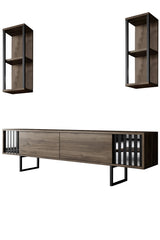 TV Furniture - TV Furniture Set Chrome Line Walnut Black Melamine 180x48x30 cm - Dimehouse