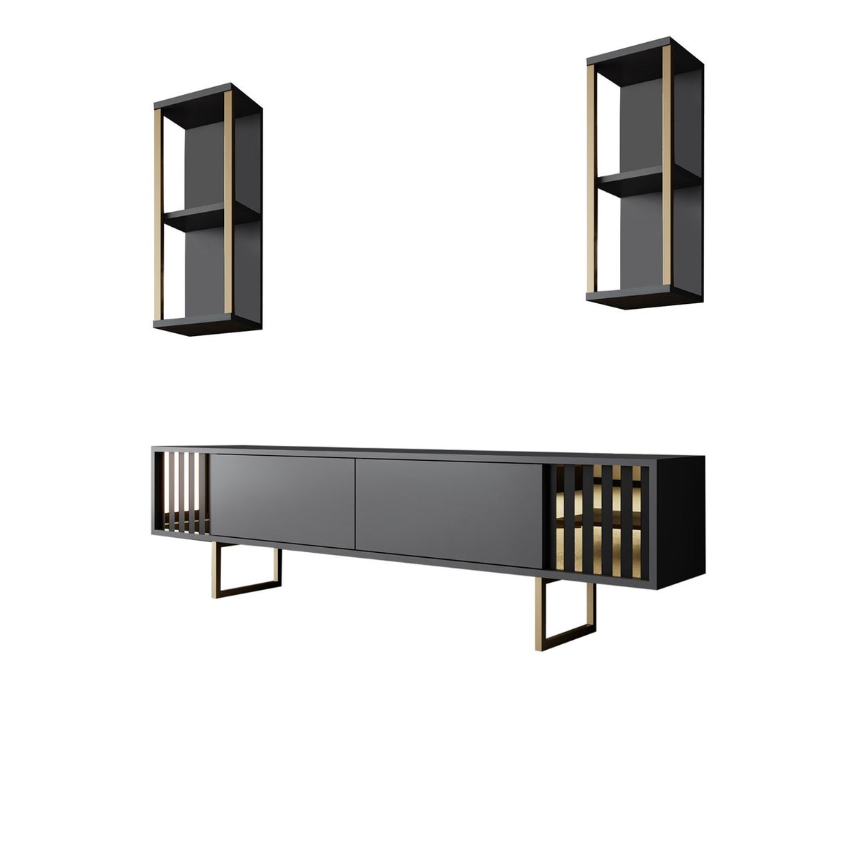 TV Furniture - TV Furniture Set Gold Line Anthracite Black Melamine 180x48x30 cm - Dimehouse