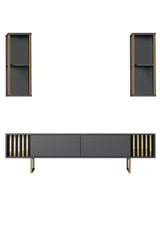 TV Furniture - TV Furniture Set Gold Line Anthracite Black Melamine 180x48x30 cm - Dimehouse