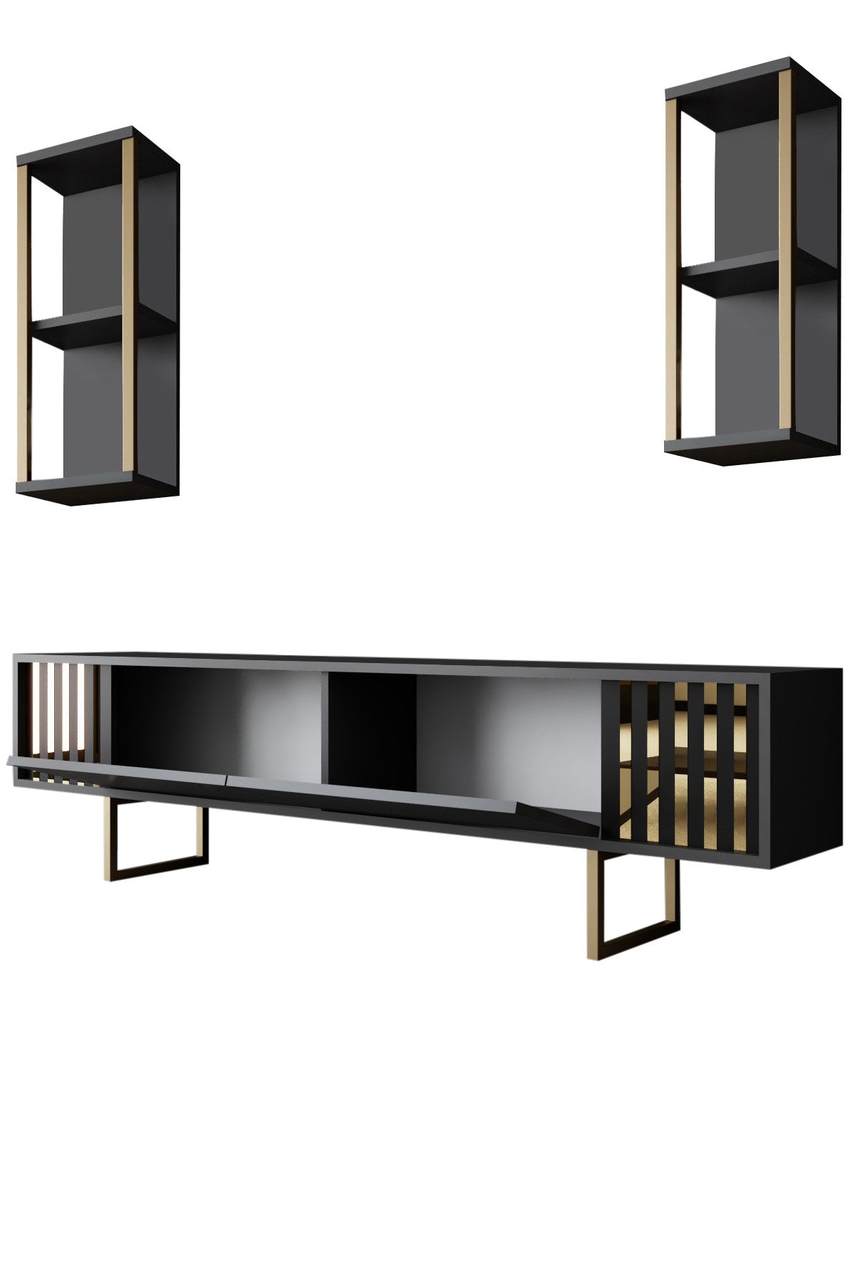TV Furniture - TV Furniture Set Gold Line Anthracite Black Melamine 180x48x30 cm - Dimehouse