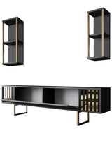 TV Furniture - TV Furniture Set Gold Line Anthracite Black Melamine 180x48x30 cm - Dimehouse