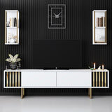 TV Furniture - TV Furniture Set Gold Line White Black Melamine 180x48x30 cm - Dimehouse