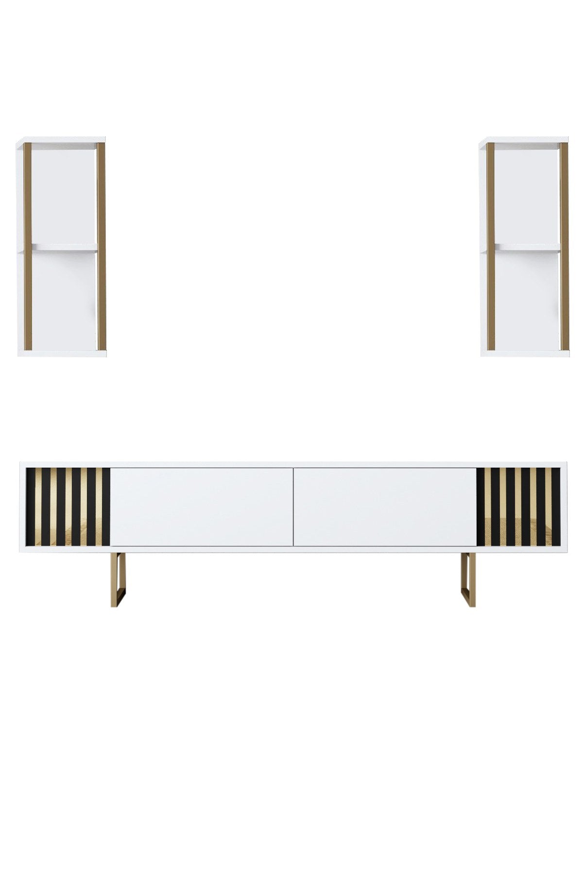 TV Furniture - TV Furniture Set Gold Line White Black Melamine 180x48x30 cm - Dimehouse