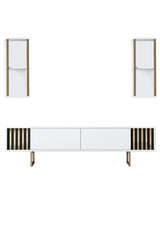 TV Furniture - TV Furniture Set Gold Line White Black Melamine 180x48x30 cm - Dimehouse