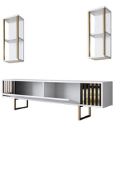 TV Furniture - TV Furniture Set Gold Line White Black Melamine 180x48x30 cm - Dimehouse