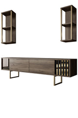 TV Furniture - TV Furniture Set Gold Line Walnut Black Melamine 180x48x30 cm - Dimehouse