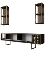 TV Furniture - TV Furniture Set Gold Line Walnut Black Melamine 180x48x30 cm - Dimehouse