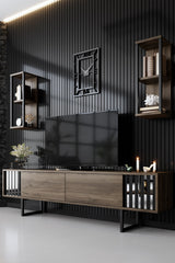 Furniture sets - Furniture set Walnut - Black - Chrome Line - Coffee table + TV Furniture - Dimehouse