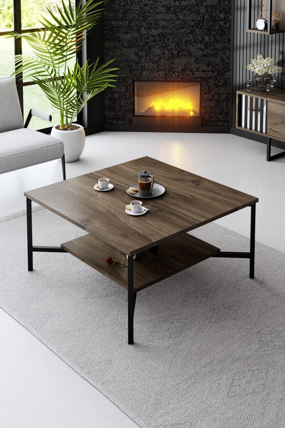 Furniture sets - Furniture set Walnut - Black - Chrome Line - Coffee table + TV Furniture - Dimehouse