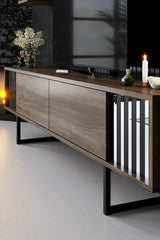 Furniture sets - Furniture set Walnut - Black - Chrome Line - Coffee table + TV Furniture - Dimehouse