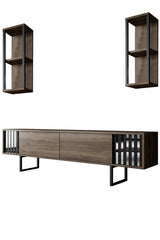 Furniture sets - Furniture set Walnut - Black - Chrome Line - Coffee table + TV Furniture - Dimehouse