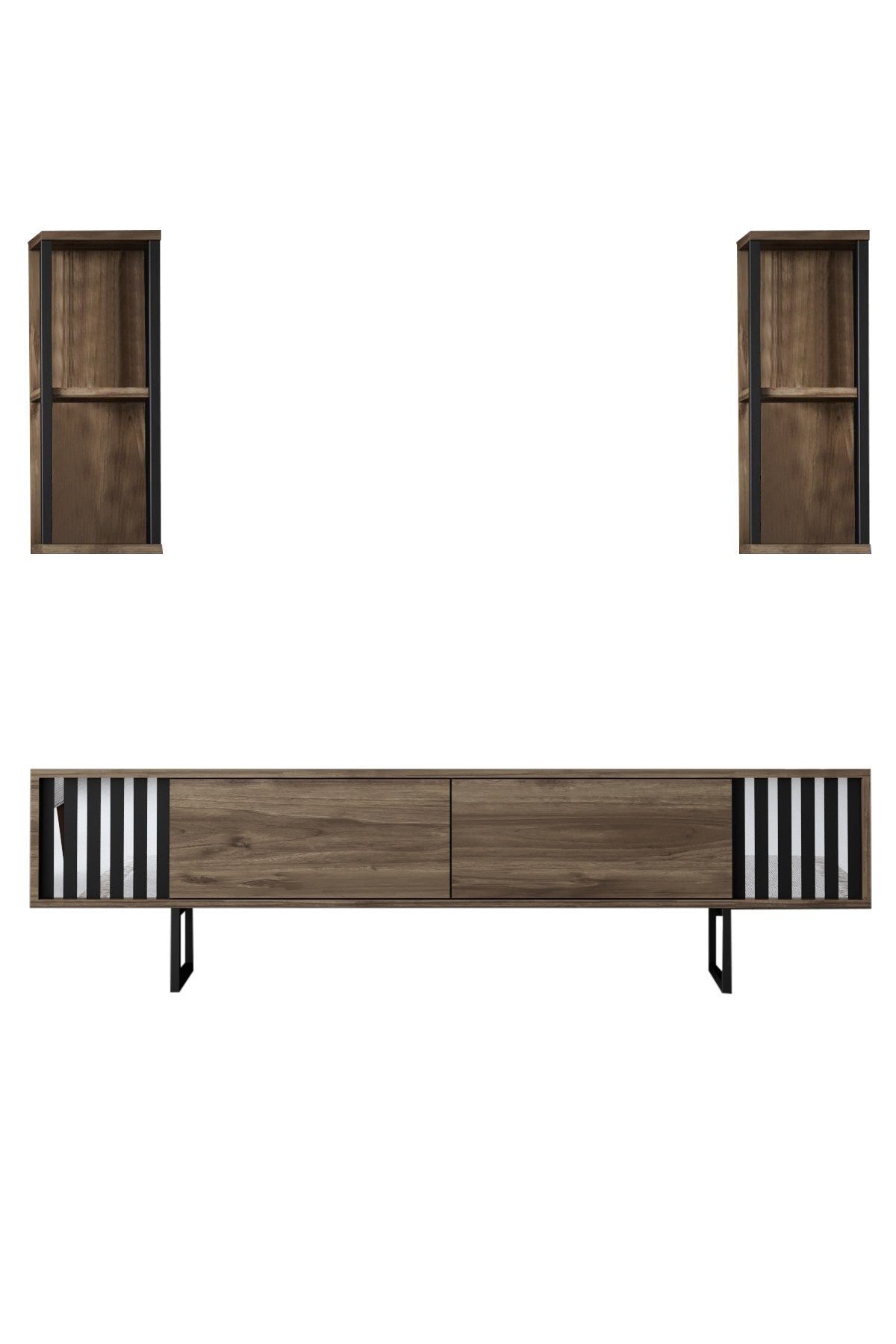Furniture sets - Furniture set Walnut - Black - Chrome Line - Coffee table + TV Furniture - Dimehouse