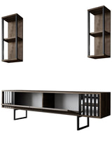Furniture sets - Furniture set Walnut - Black - Chrome Line - Coffee table + TV Furniture - Dimehouse