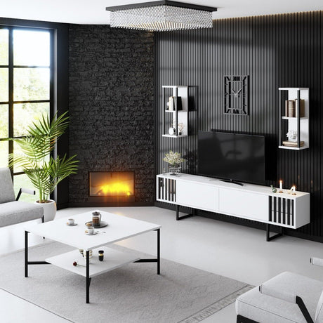 Furniture sets - Furniture set White - Black - Chrome Line - Coffee table + TV Furniture - Dimehouse