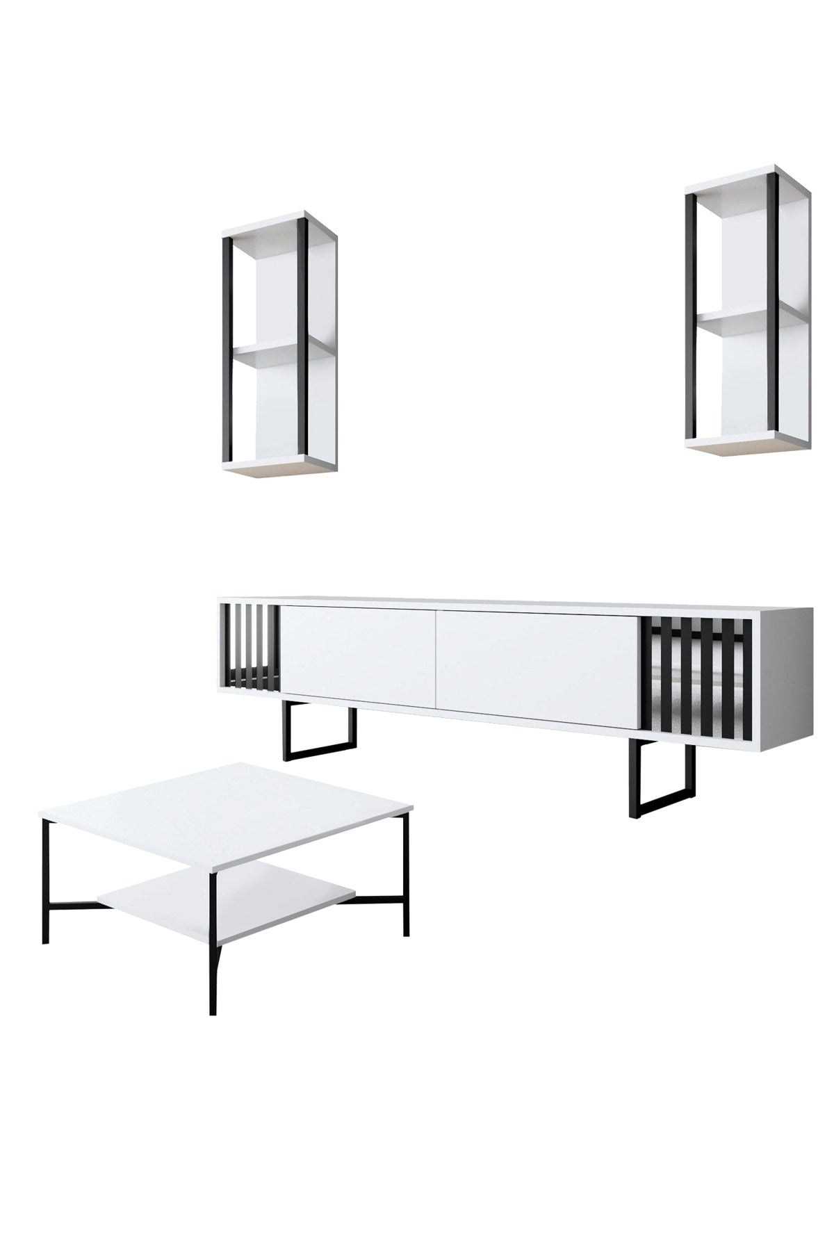 Furniture sets - Furniture set White - Black - Chrome Line - Coffee table + TV Furniture - Dimehouse