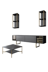 Furniture sets - Furniture set Anthracite - Gold - Gold Line - Coffee table + TV Furniture - Dimehouse
