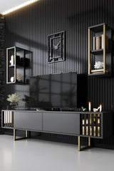 Furniture sets - Furniture set Anthracite - Gold - Gold Line - Coffee table + TV Furniture - Dimehouse
