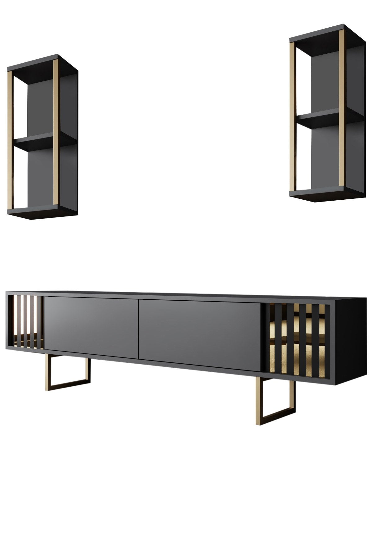 Furniture sets - Furniture set Anthracite - Gold - Gold Line - Coffee table + TV Furniture - Dimehouse