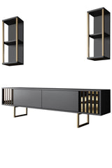 Furniture sets - Furniture set Anthracite - Gold - Gold Line - Coffee table + TV Furniture - Dimehouse